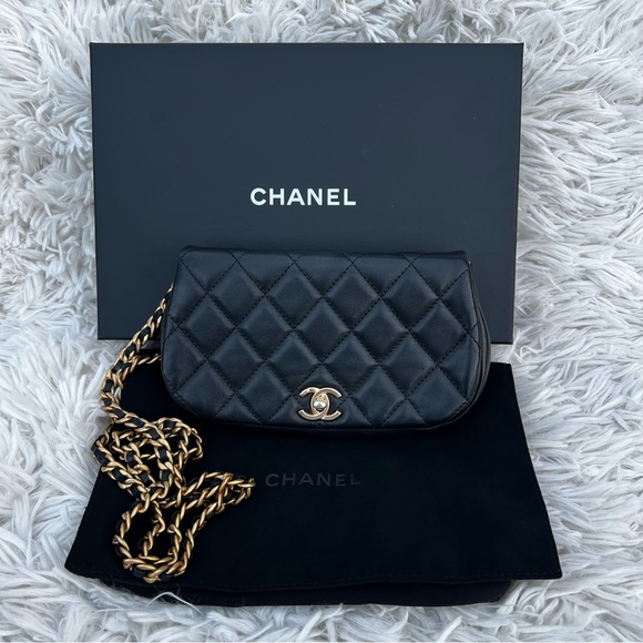 CHANEL Handbags - CHANEL Black Coco Mail Clutch Quilted Calfskin with Gold Chain